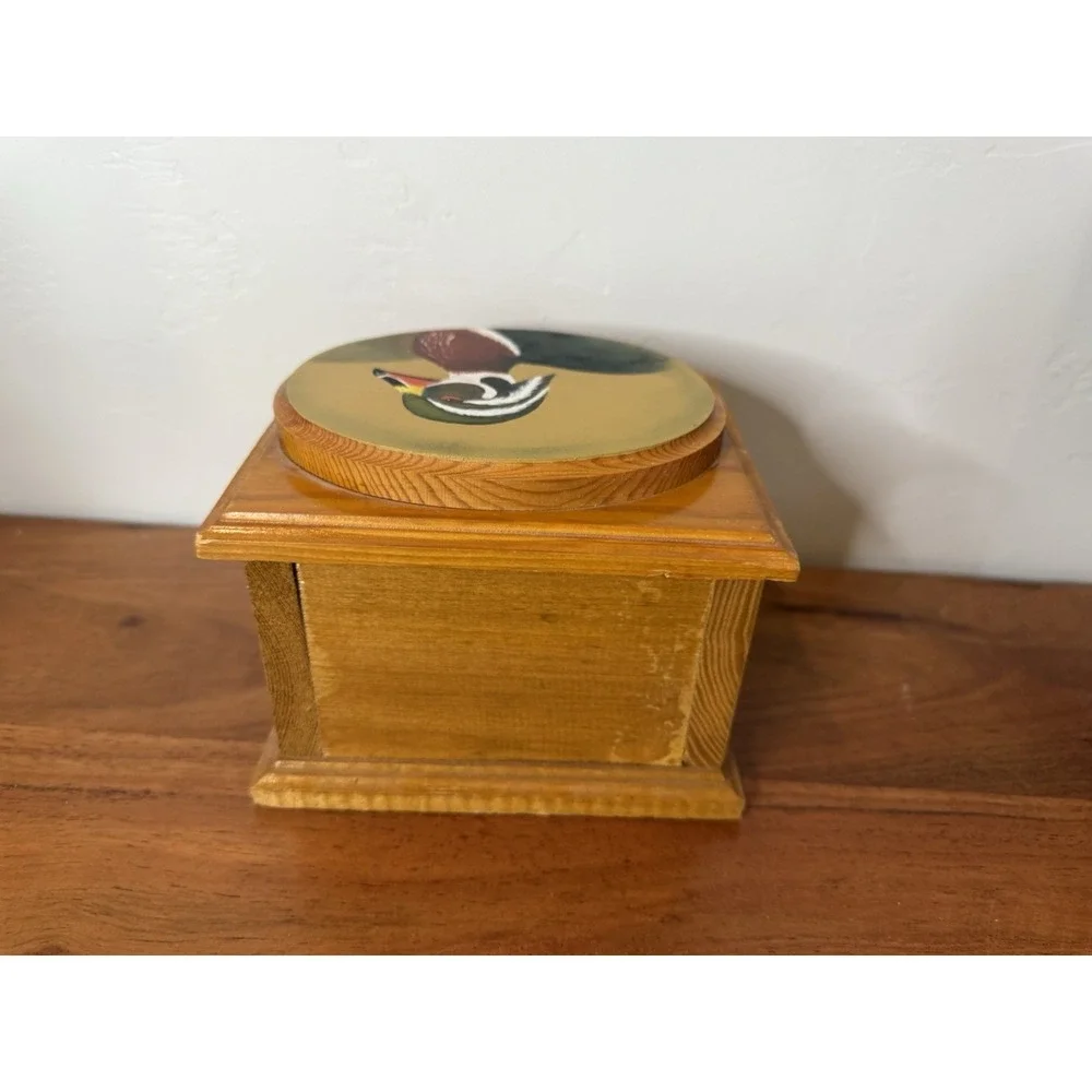 Carved Duck, Folk Art Wooden Duck Box Handcarved Hunting Decor Red Velvet Signed